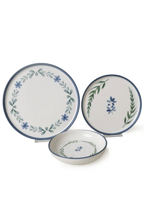 Hermia Juego de cena de 18 piezas en cerámica blanco, azul y verde Hermia Juego de cena de 18 piezas en cerámica blanco, azul y verde